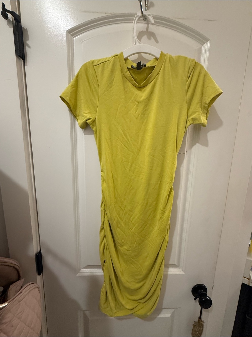 Express Short Ruched Side T-Shirt Dress - Lime Yellow
